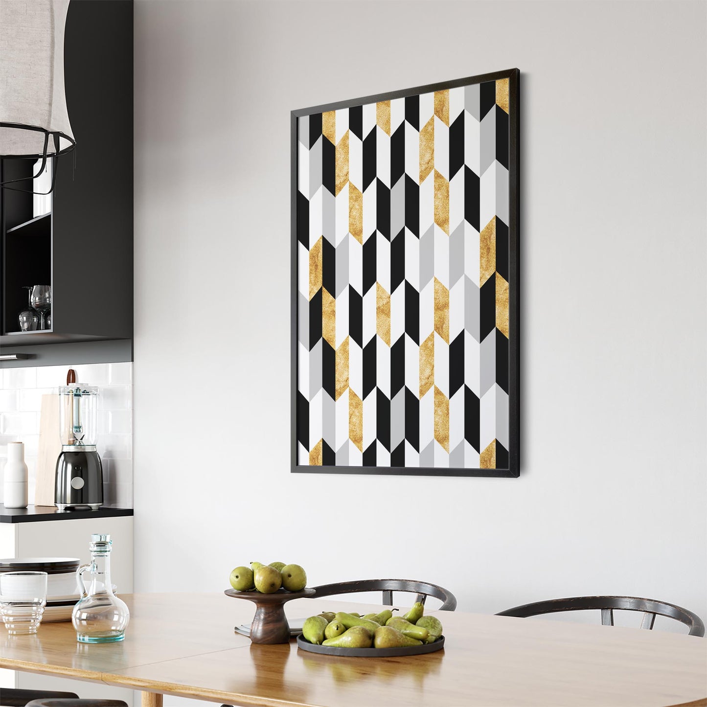 Minimal Geometric Pattern Black, White and Gold Wall Art - The Affordable Art Company