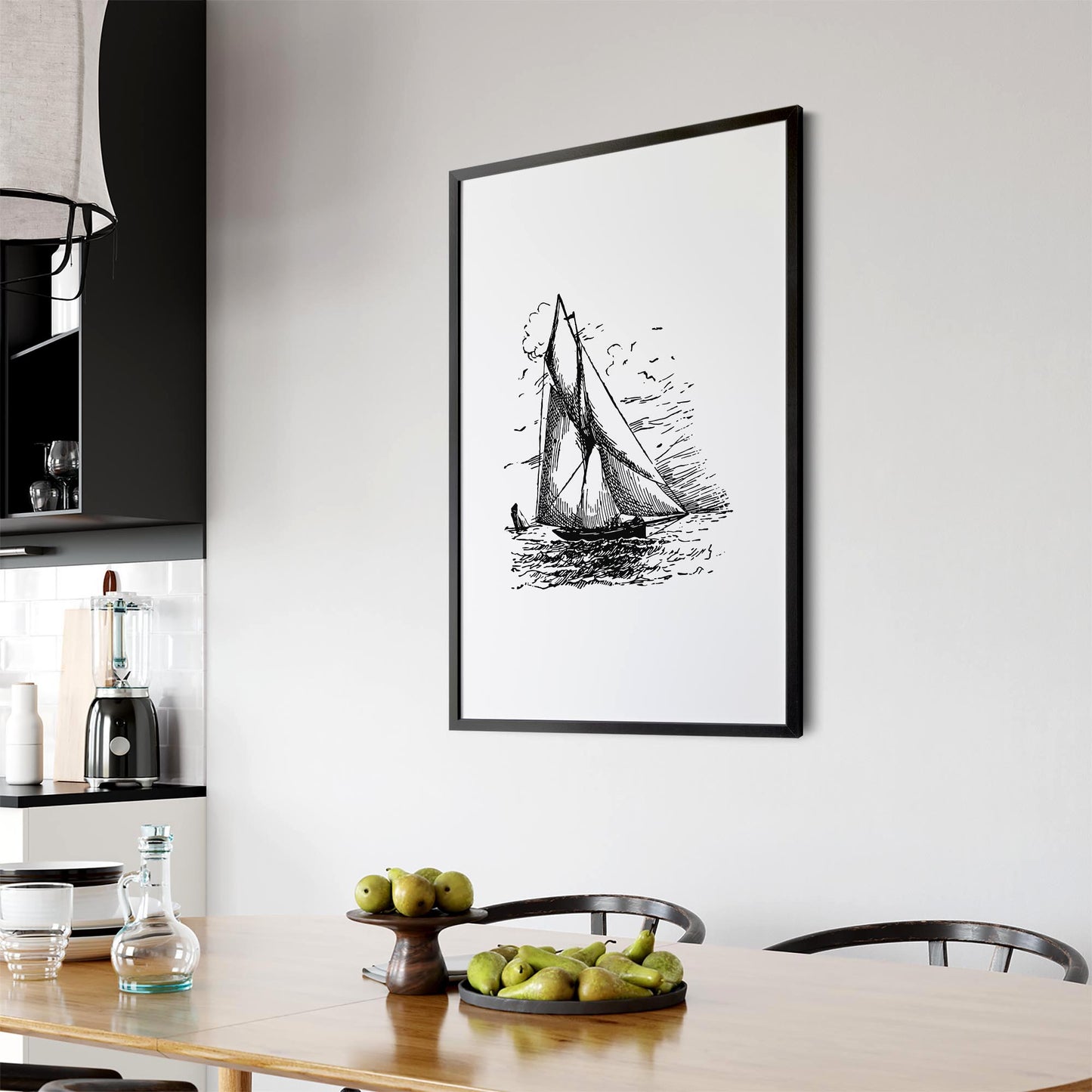 Sail Boat Coastal Drawing Nautical Coast Wall Art #2 - The Affordable Art Company