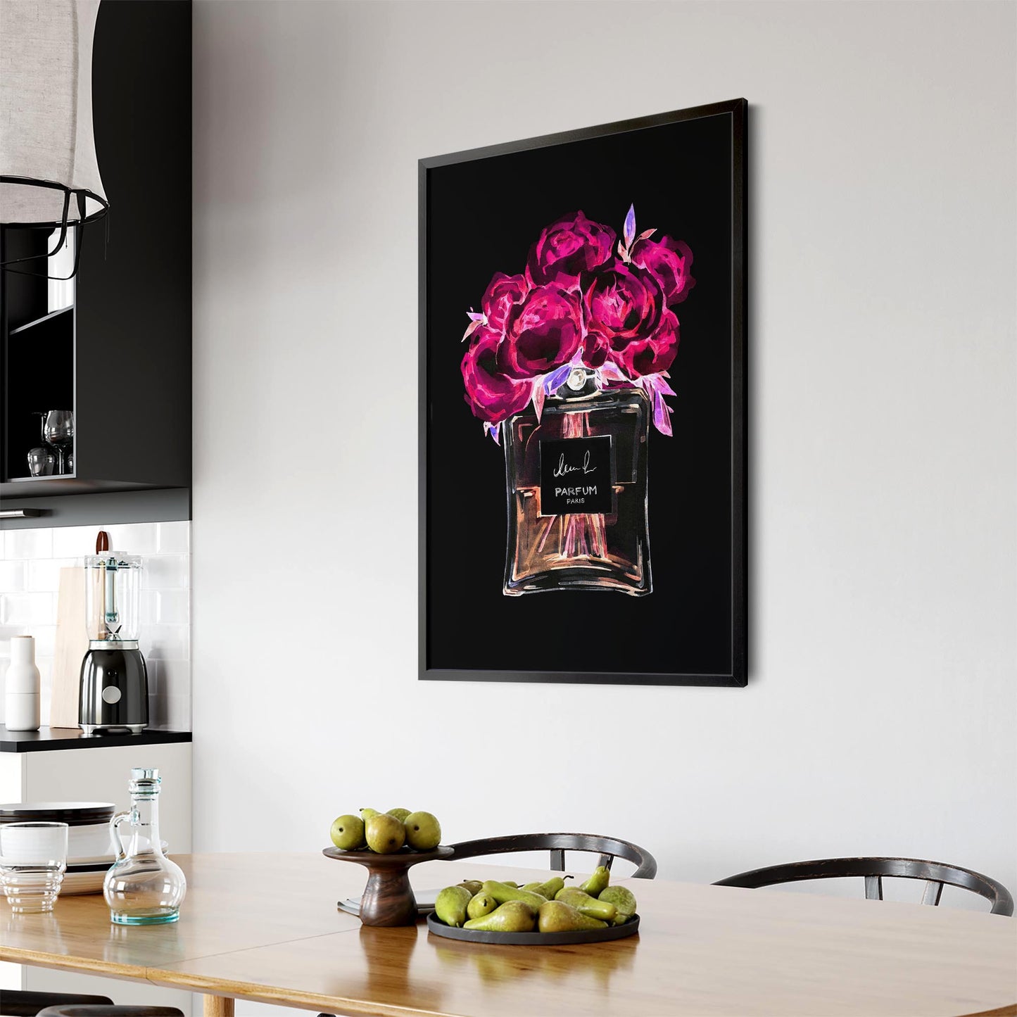 Neon Pink Floral Perfume Bottle Fashion Wall Art - The Affordable Art Company