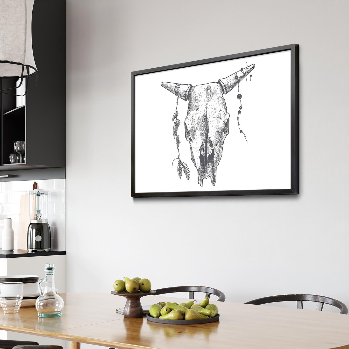 Tribal Cow Skull Drawing Boho Style Wall Art #2 - The Affordable Art Company