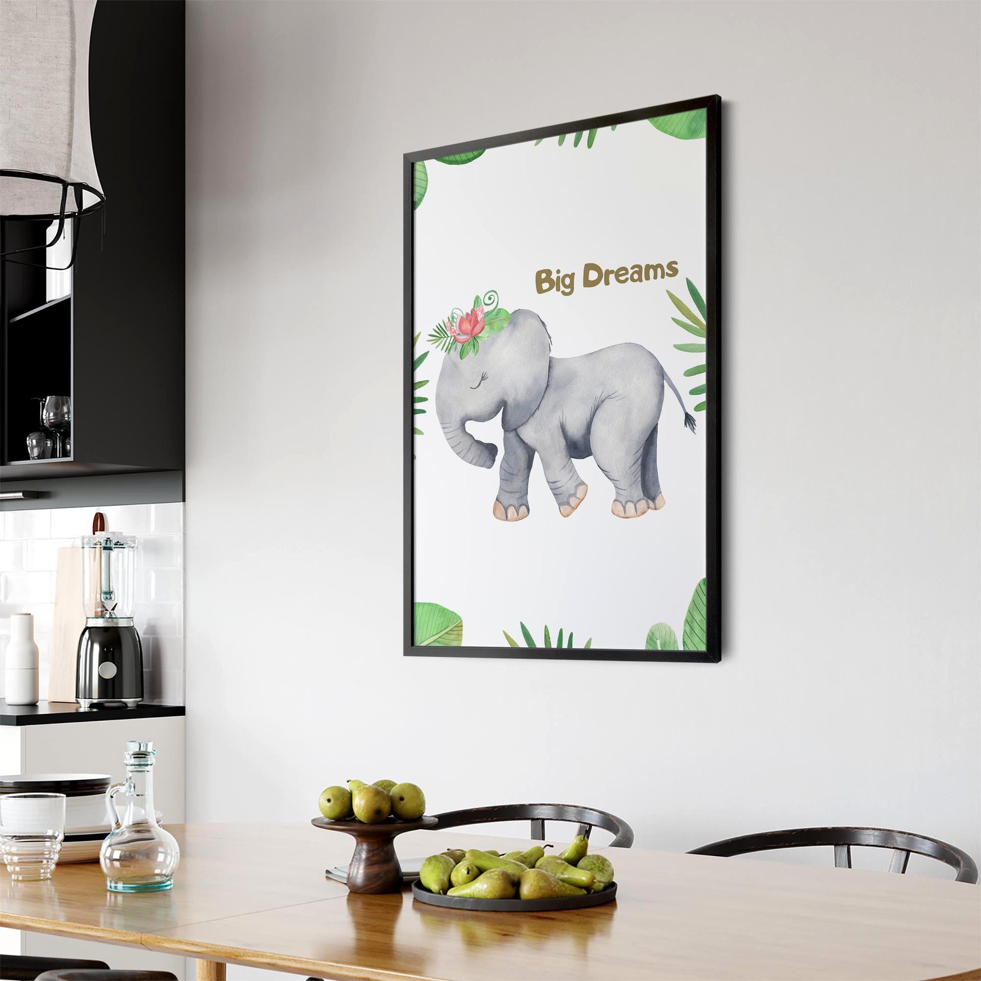 Elephant "Big Dreams" Nursery Quote Animal Art - The Affordable Art Company