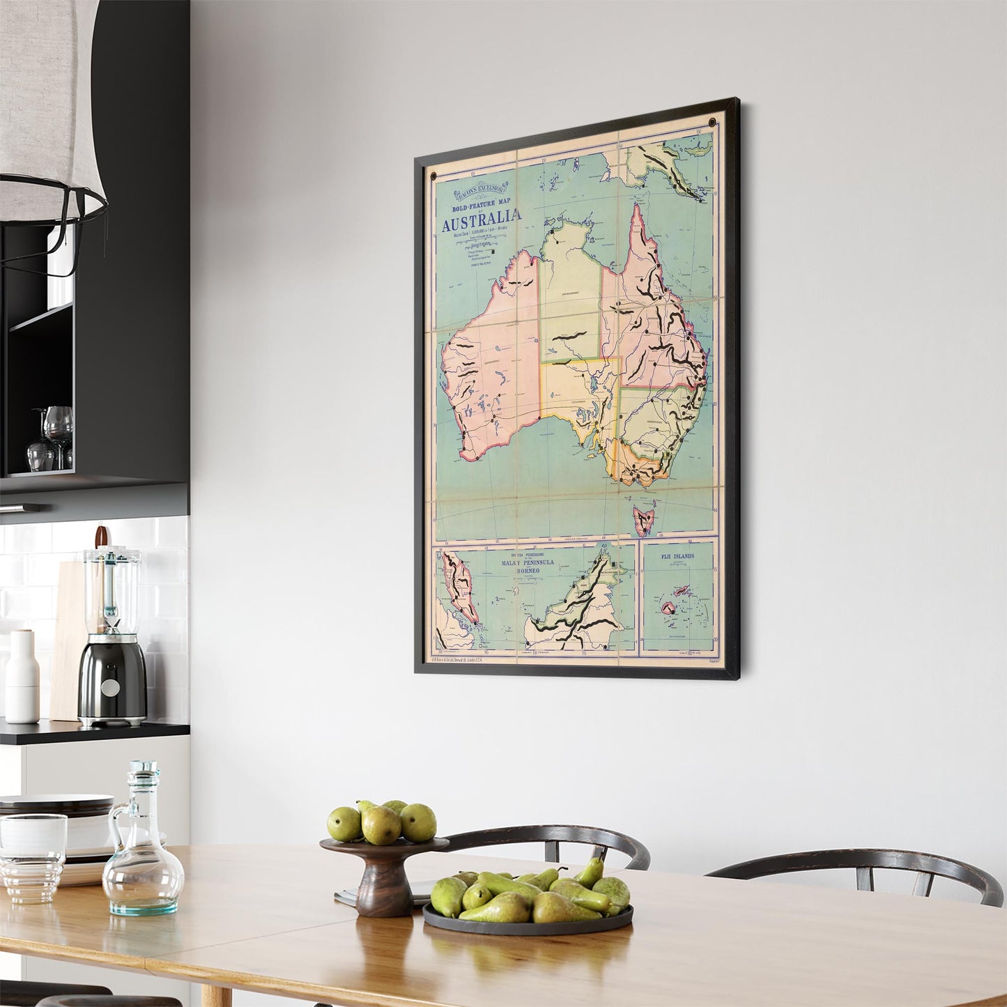 Australian Vintage Map Home Office Wall Art - The Affordable Art Company