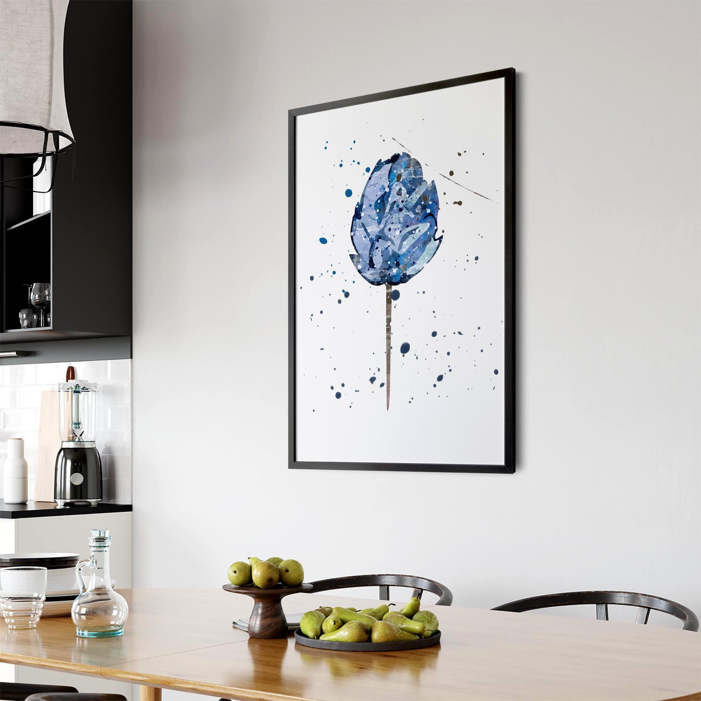 Scandi Blue Flower Design Minimal Kitchen Wall Art #2 - The Affordable Art Company