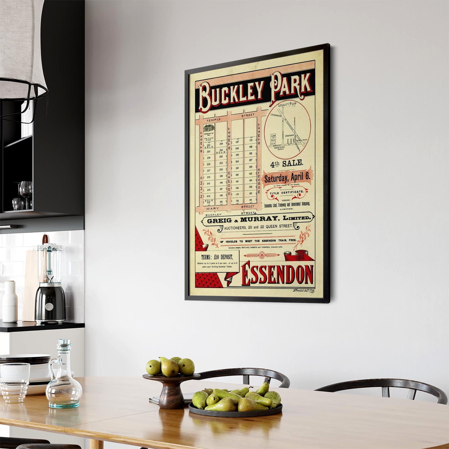 Essendon Buckley Park Vintage Real Estate Advert Wall Art - The Affordable Art Company