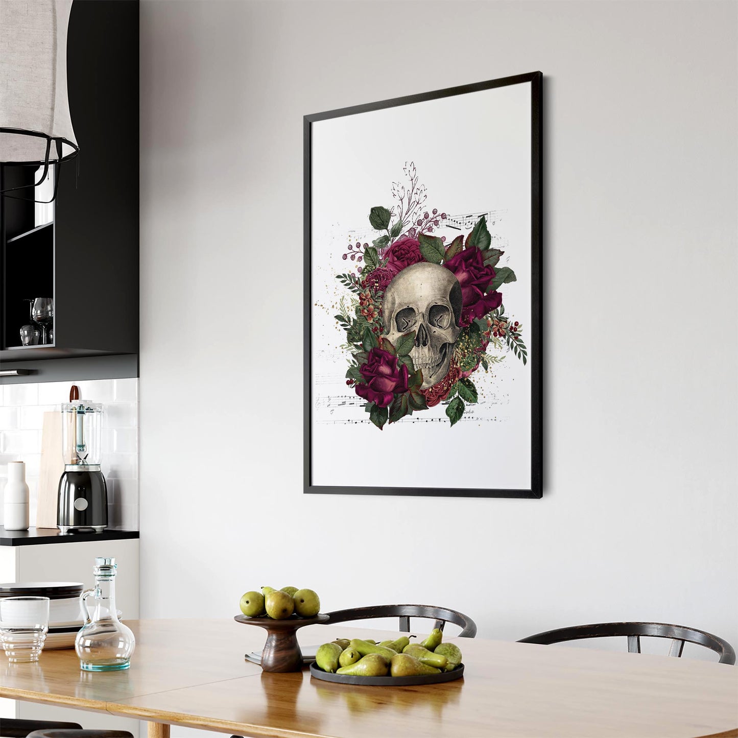 Red Floral Skull Fashion Girls Bedroom Wall Art - The Affordable Art Company