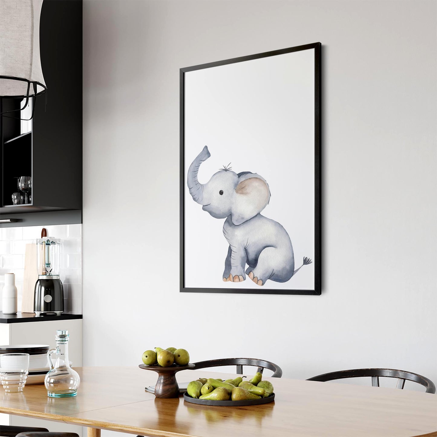 Cartoon Elephant Cute Nursery Baby Animal Wall Art #1 - The Affordable Art Company