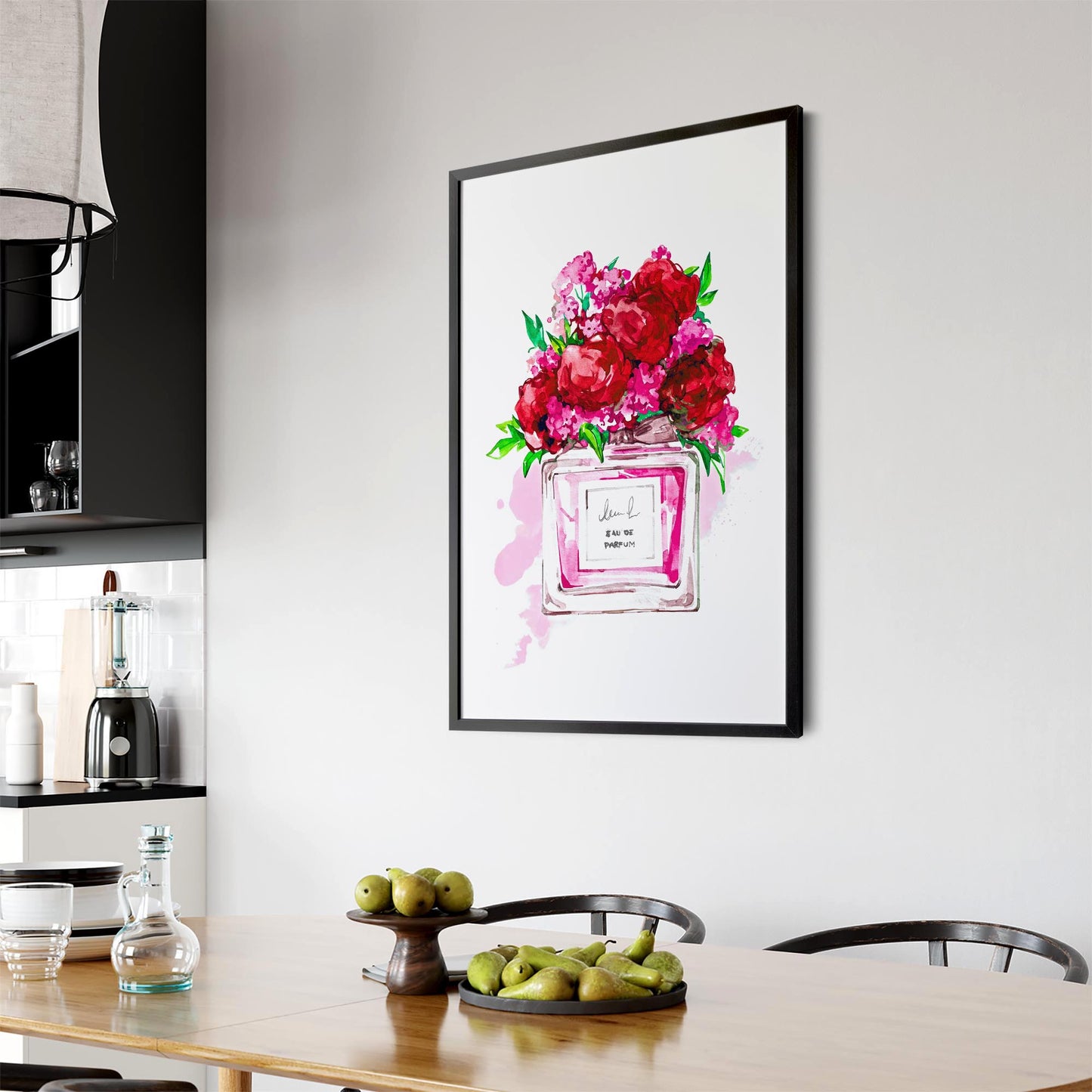 Red Floral Perfume Bottle Fashion Wall Art - The Affordable Art Company