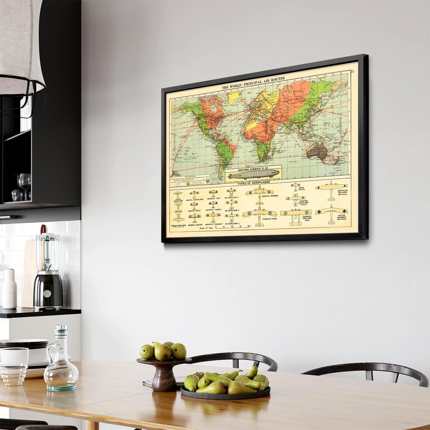 Vintage Air Routes Map Aviation Wall Art - The Affordable Art Company