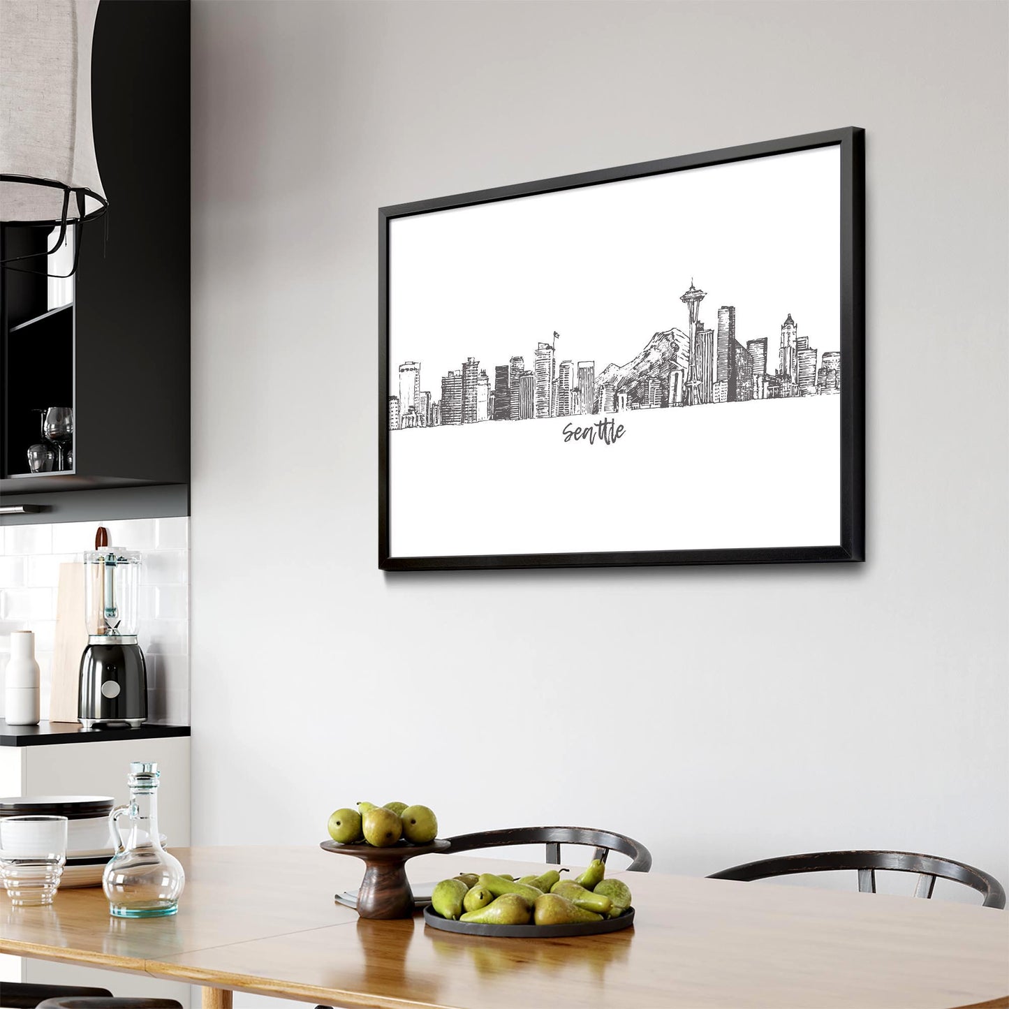 Seattle USA Cityscape Drawing Minimal Wall Art - The Affordable Art Company