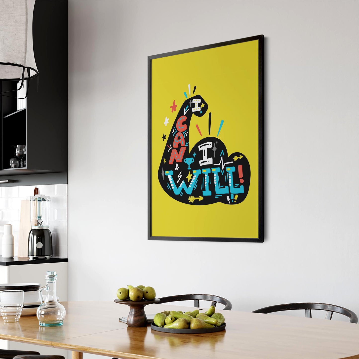 "I Can I Will" Yellow Fitness Gym Quote Wall Art - The Affordable Art Company