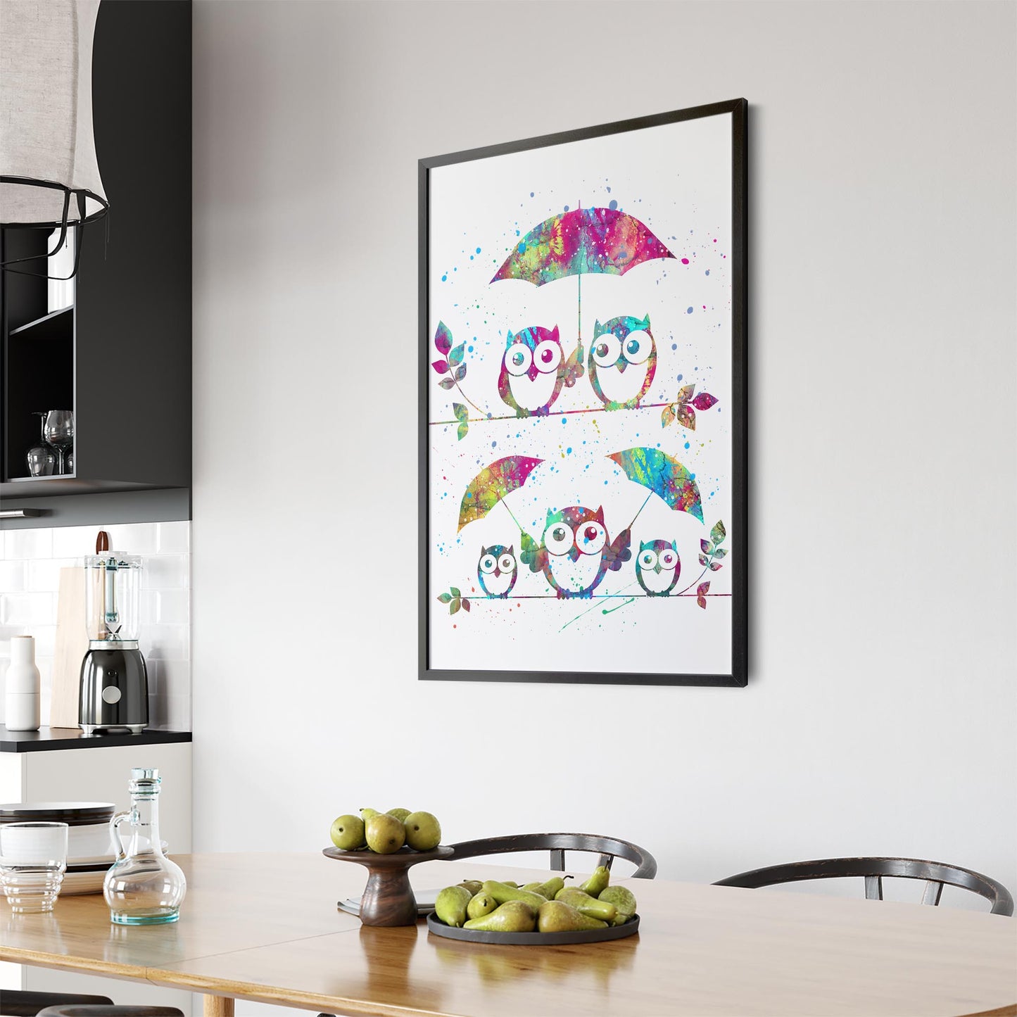 Owl Painting Portrait Minimal Black Wall Art #2 - The Affordable Art Company