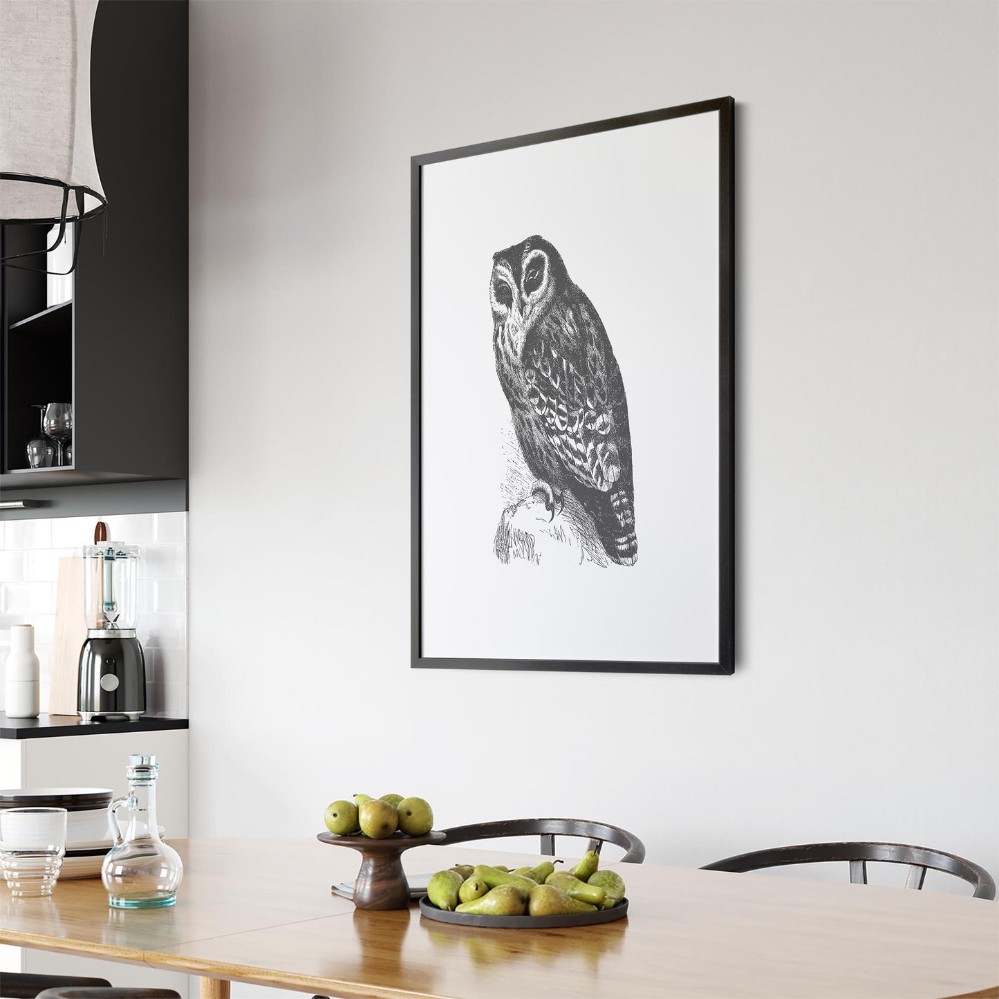 Owl Drawing Portrait Minimal Black Wall Art #4 - The Affordable Art Company