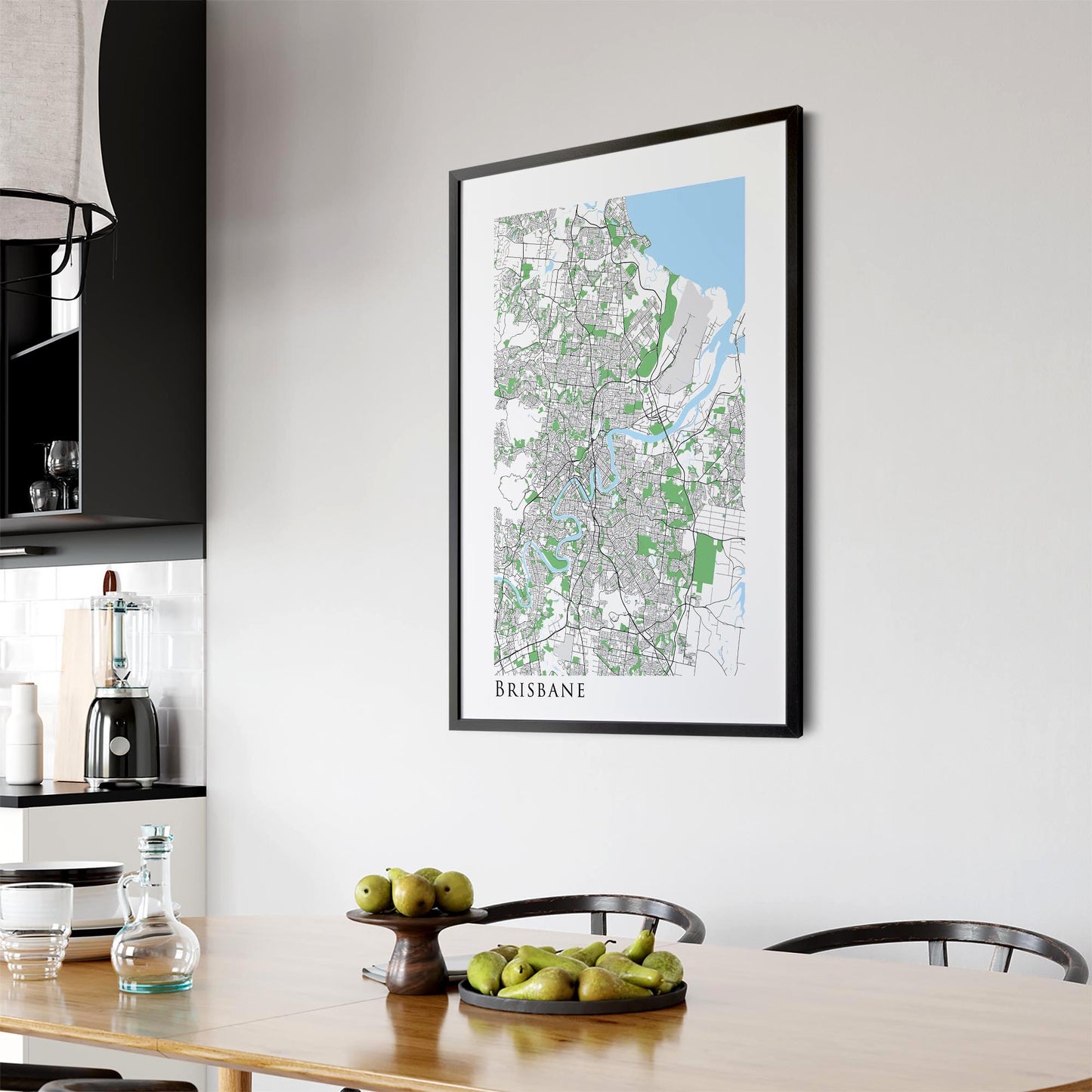 Minimal Brisbane Map Modern Queensland Wall Art - The Affordable Art Company