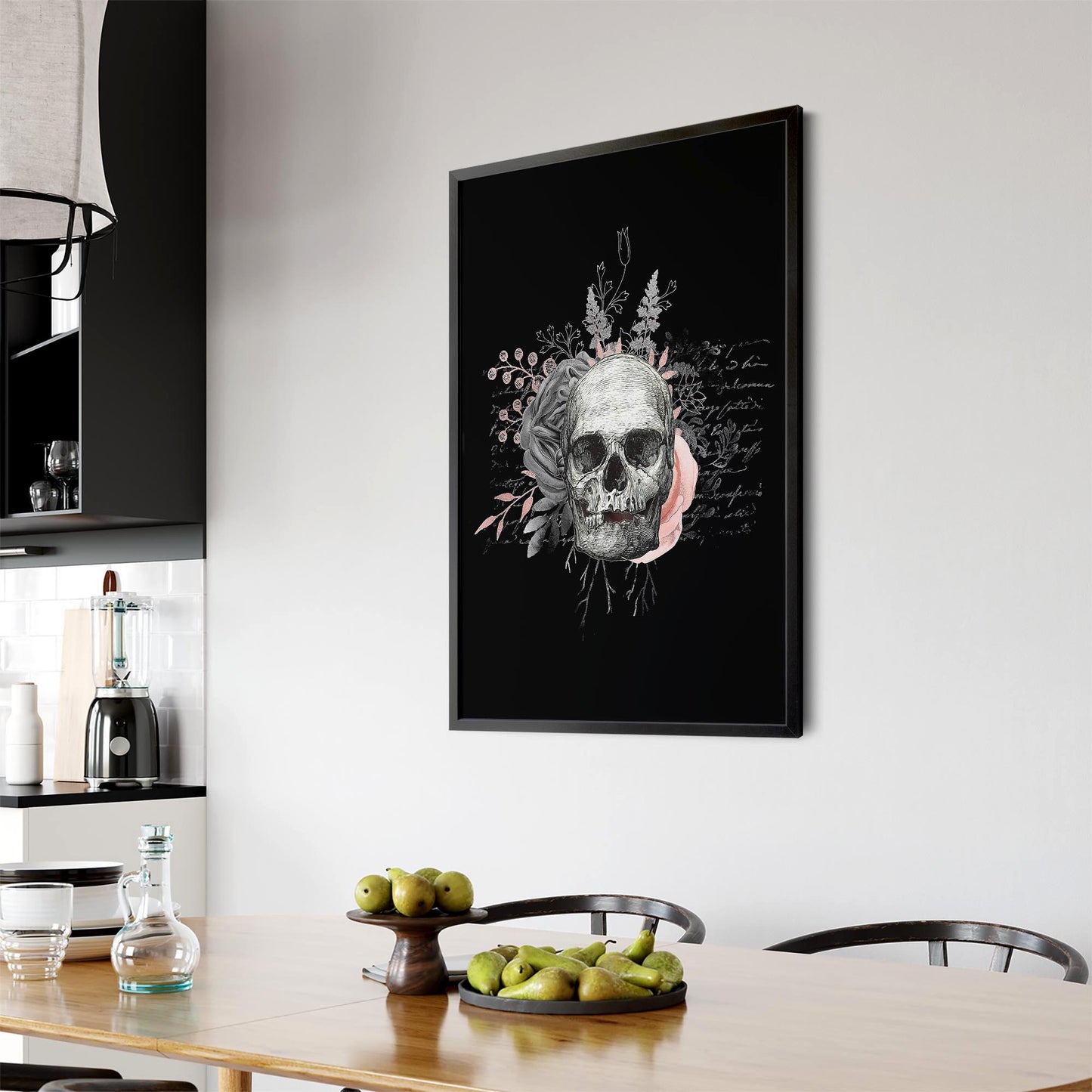 Pink Floral Skull Fashion Girls Bedroom Wall Art #2 - The Affordable Art Company