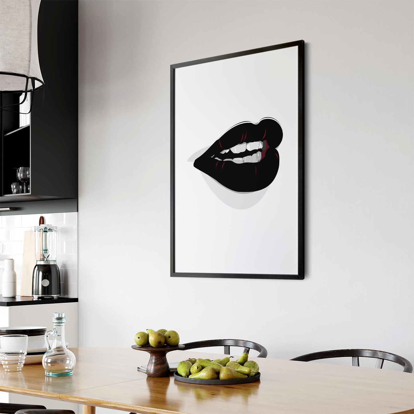 Black Lips Fashion Minimal Girls Bedroom Wall Art - The Affordable Art Company