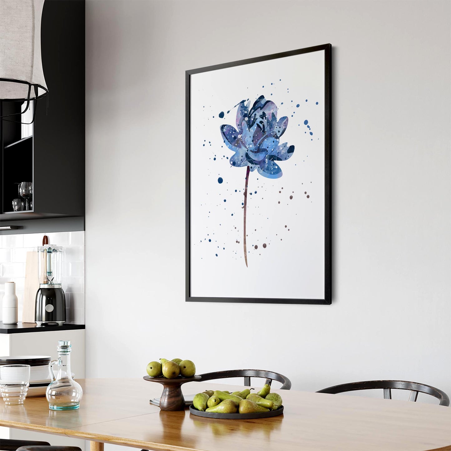 Scandi Blue Flower Design Minimal Kitchen Wall Art #3 - The Affordable Art Company