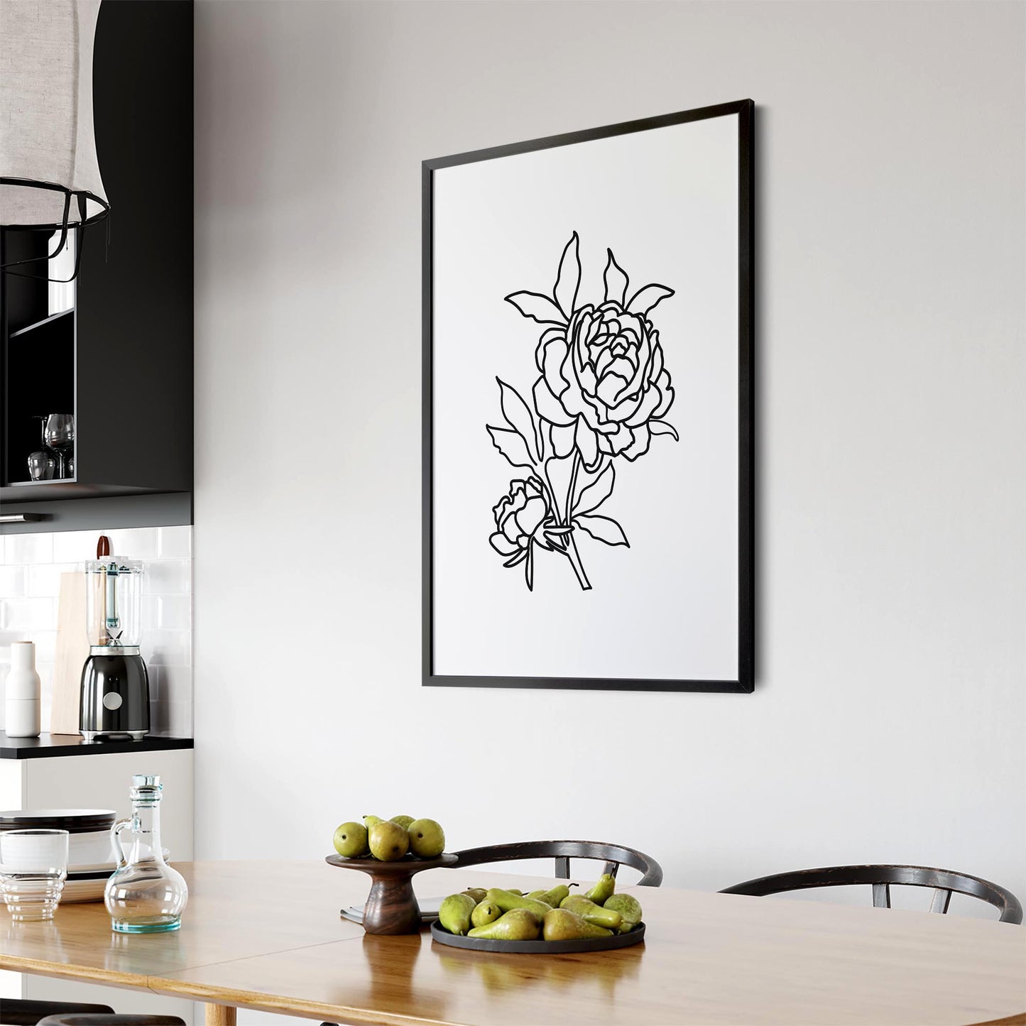 Rose Flower Line Drawing Minimal Kitchen Wall Art #3 - The Affordable Art Company