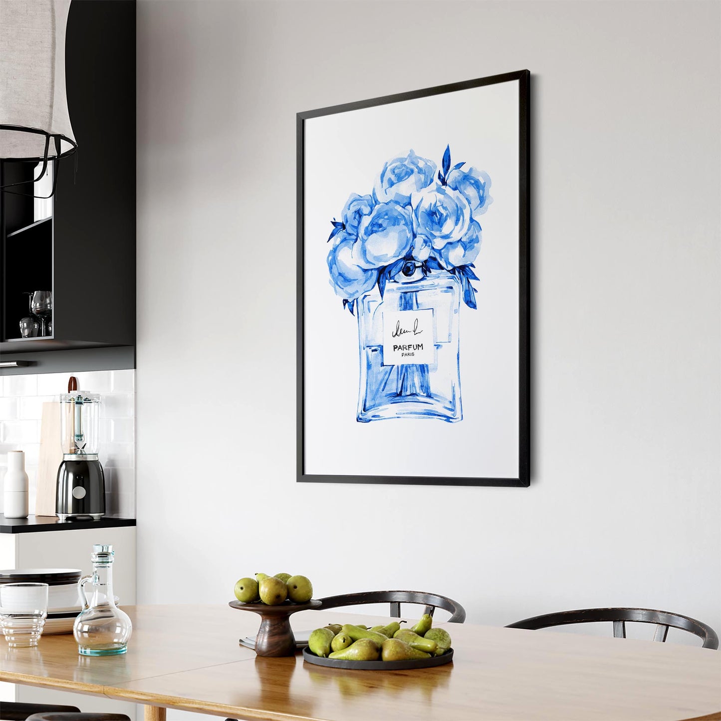 Blue Floral Perfume Bottle Fashion Flowers Wall Art #2 - The Affordable Art Company