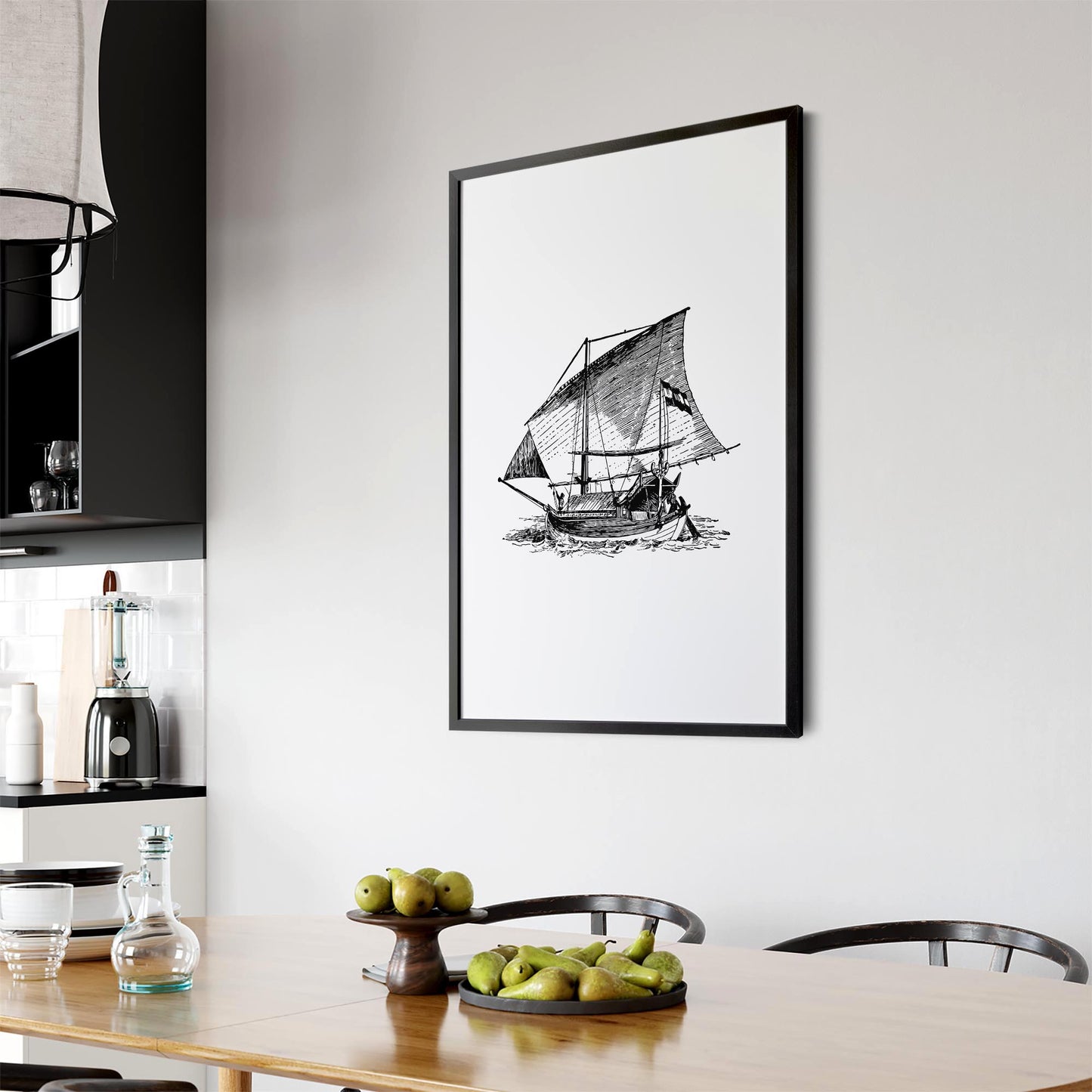 Sail Boat Coastal Drawing Nautical Coast Wall Art #1 - The Affordable Art Company