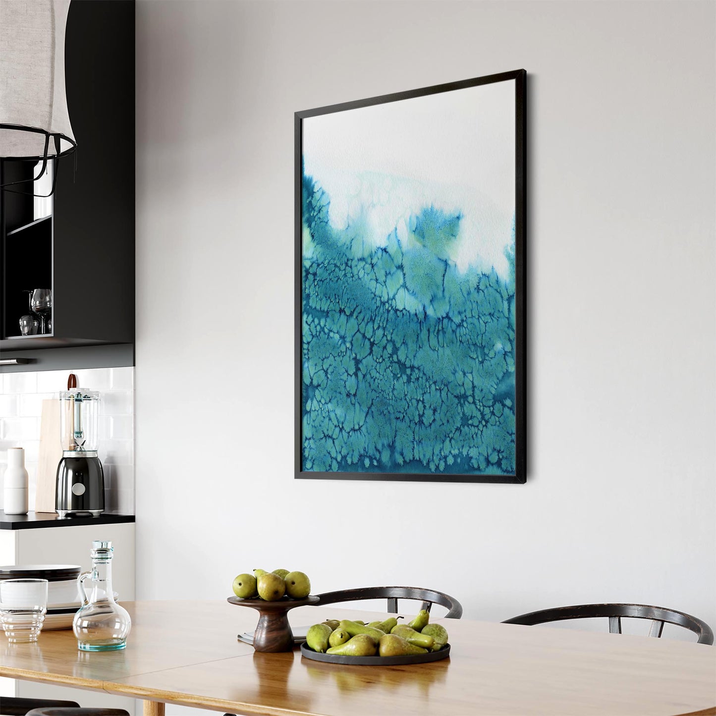 Teal Ink Minimal Ink Painting Blue Wall Art #3 - The Affordable Art Company