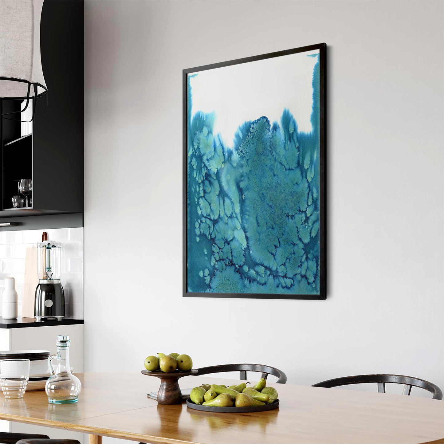 Teal Ink Minimal Ink Painting Blue Wall Art #6 - The Affordable Art Company