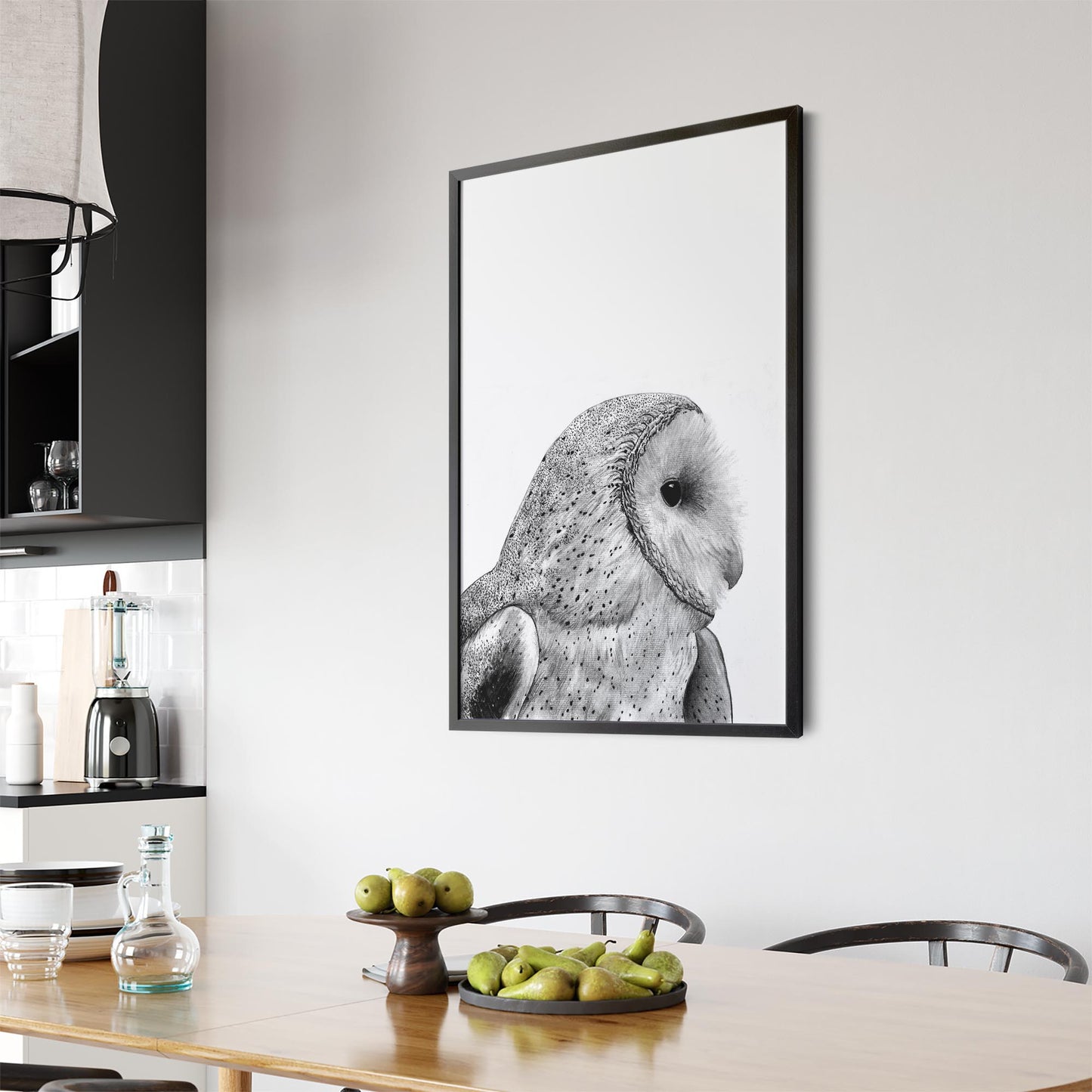 Owl Drawing Portrait Minimal Black Wall Art #1 - The Affordable Art Company