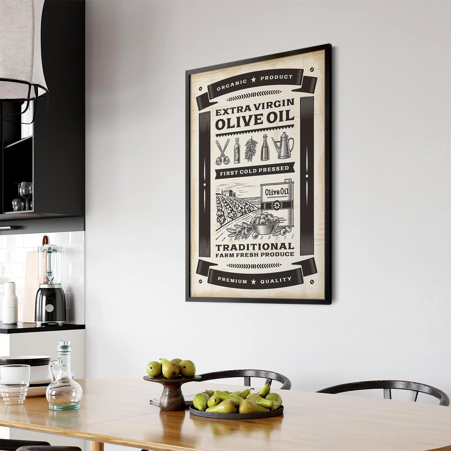 Vintage Olive Oil Farmhouse Kitchen Cafe Wall Art - The Affordable Art Company