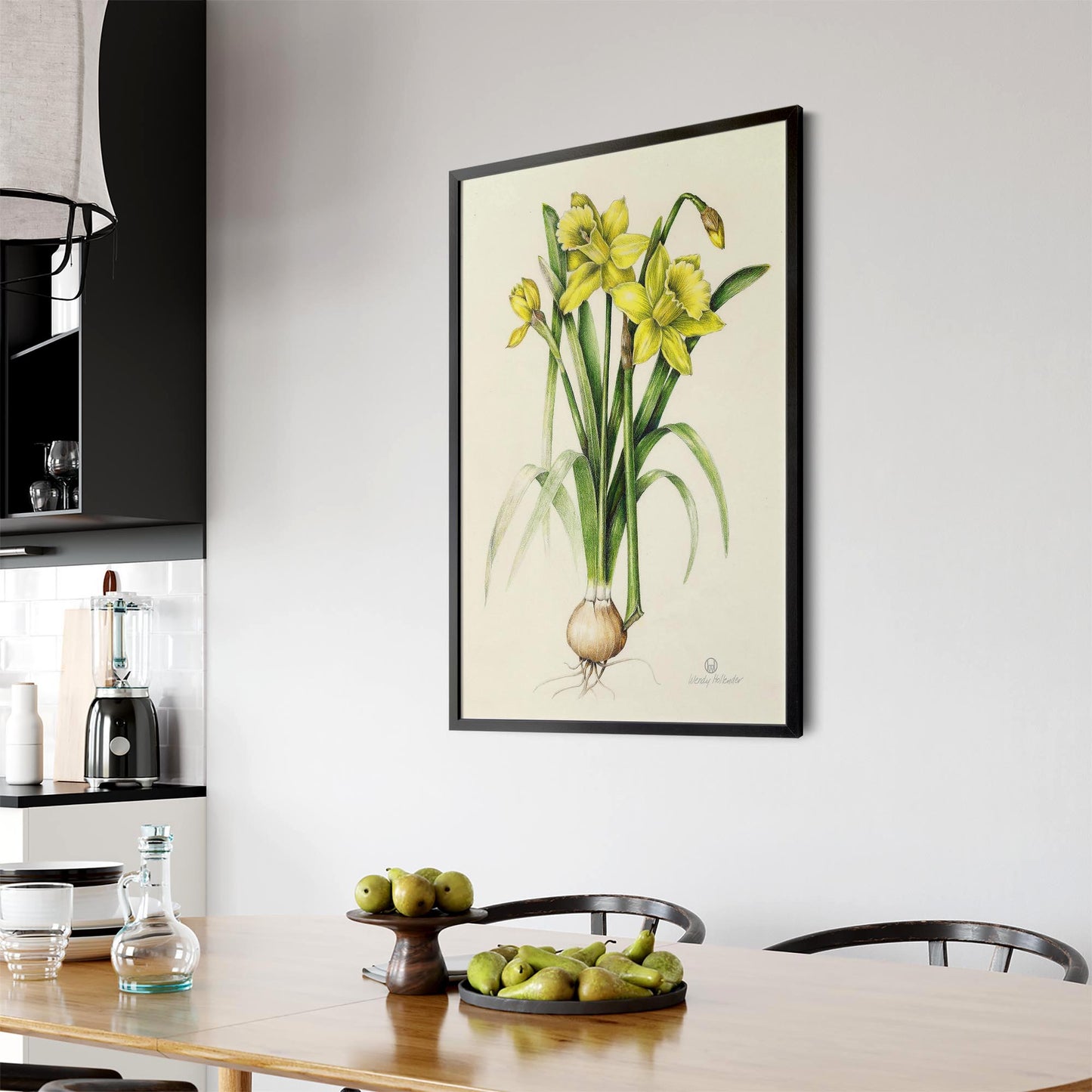 Daffodil Flower Botanical Drawing Kitchen Wall Art - The Affordable Art Company