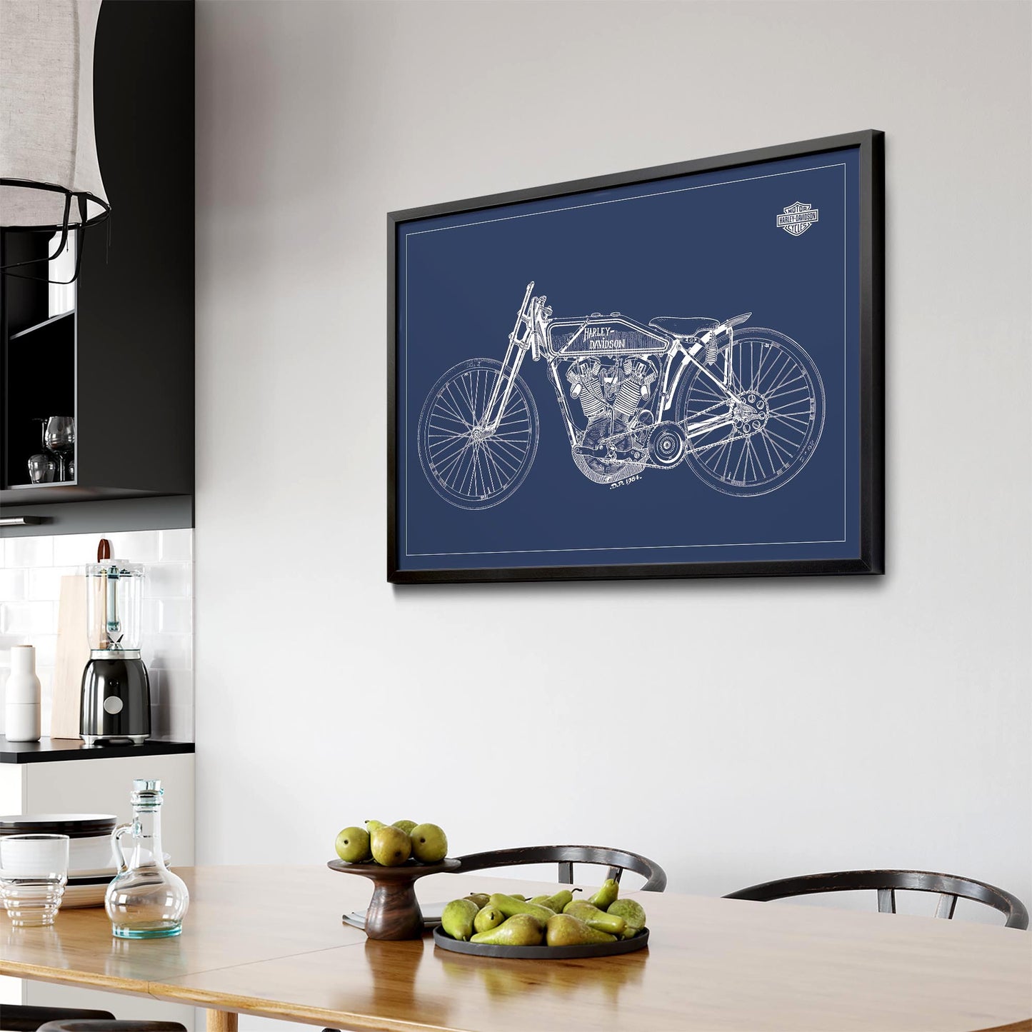 Harley Davidson Motorcycle Patent Blue Wall Art - The Affordable Art Company