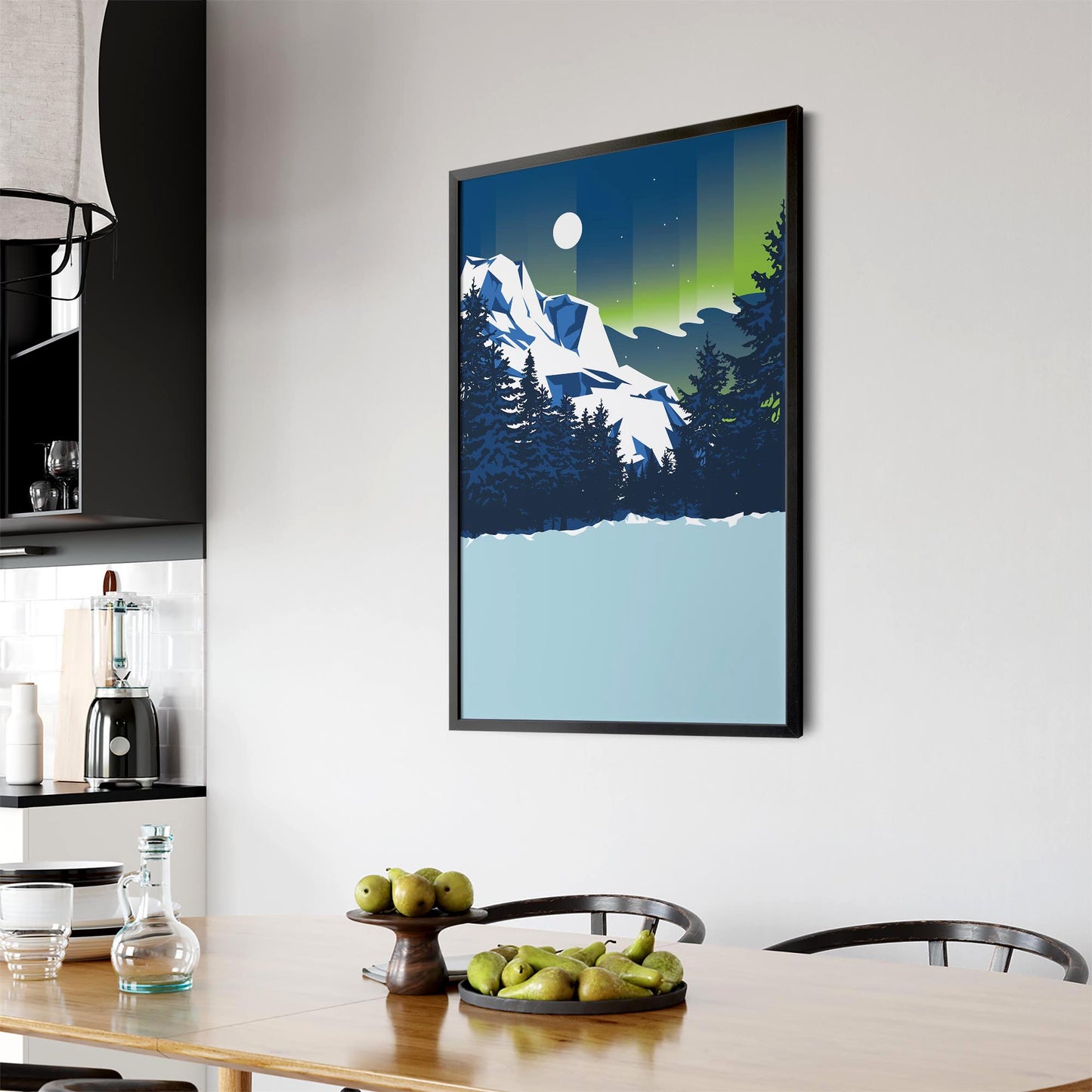 Retro Mountain Landscape Lake Blue Wall Art - The Affordable Art Company