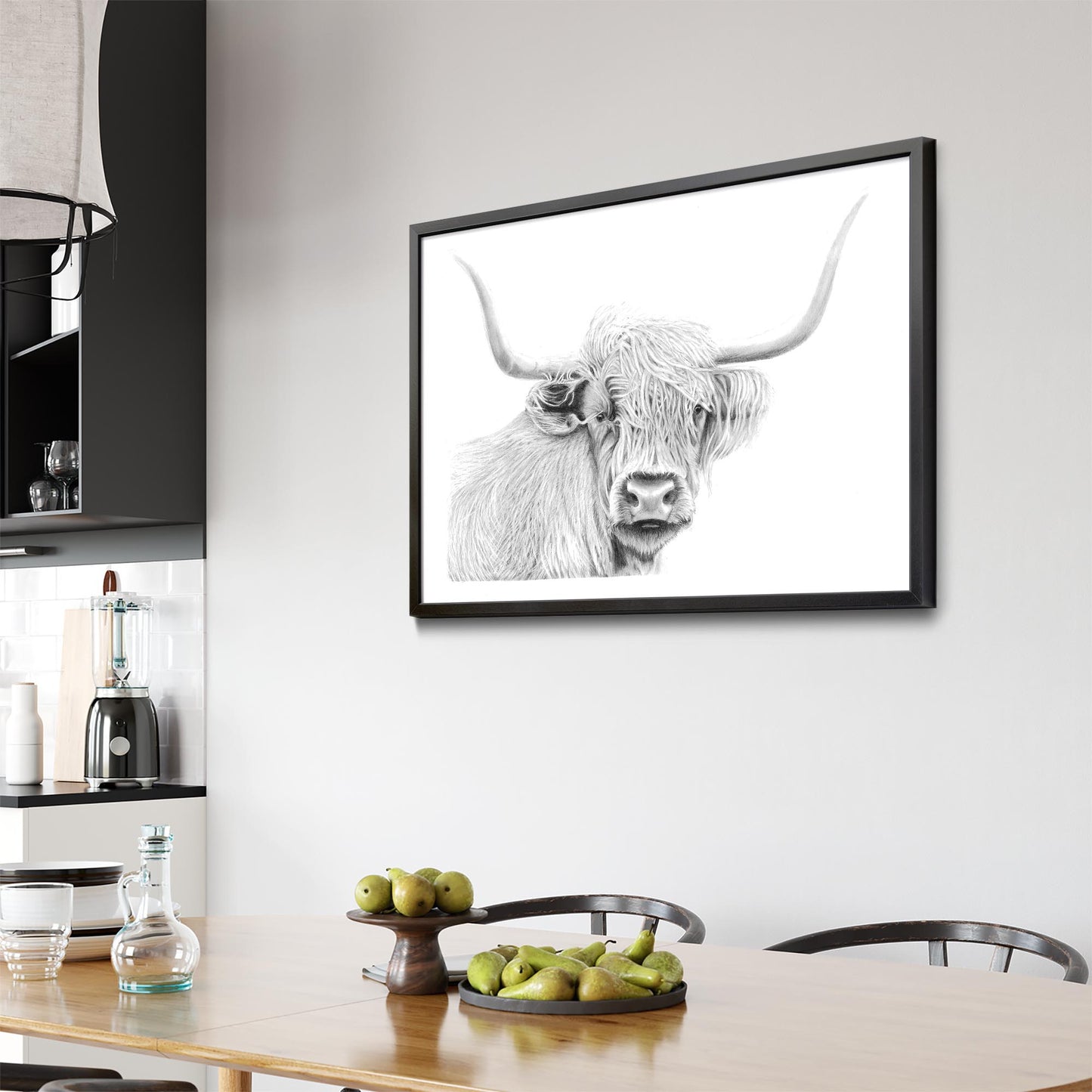 Highland Cow Detailed Drawing Minimal Wall Art - The Affordable Art Company