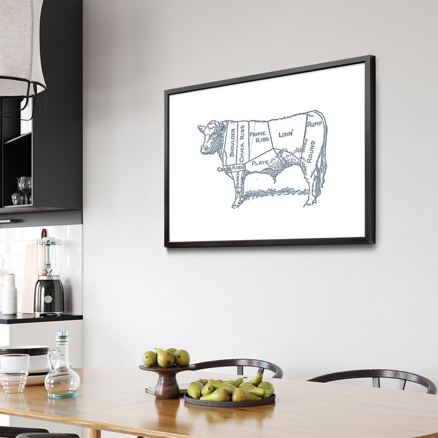 Butcher Shop Cow Drawing Meat Wall Art - The Affordable Art Company