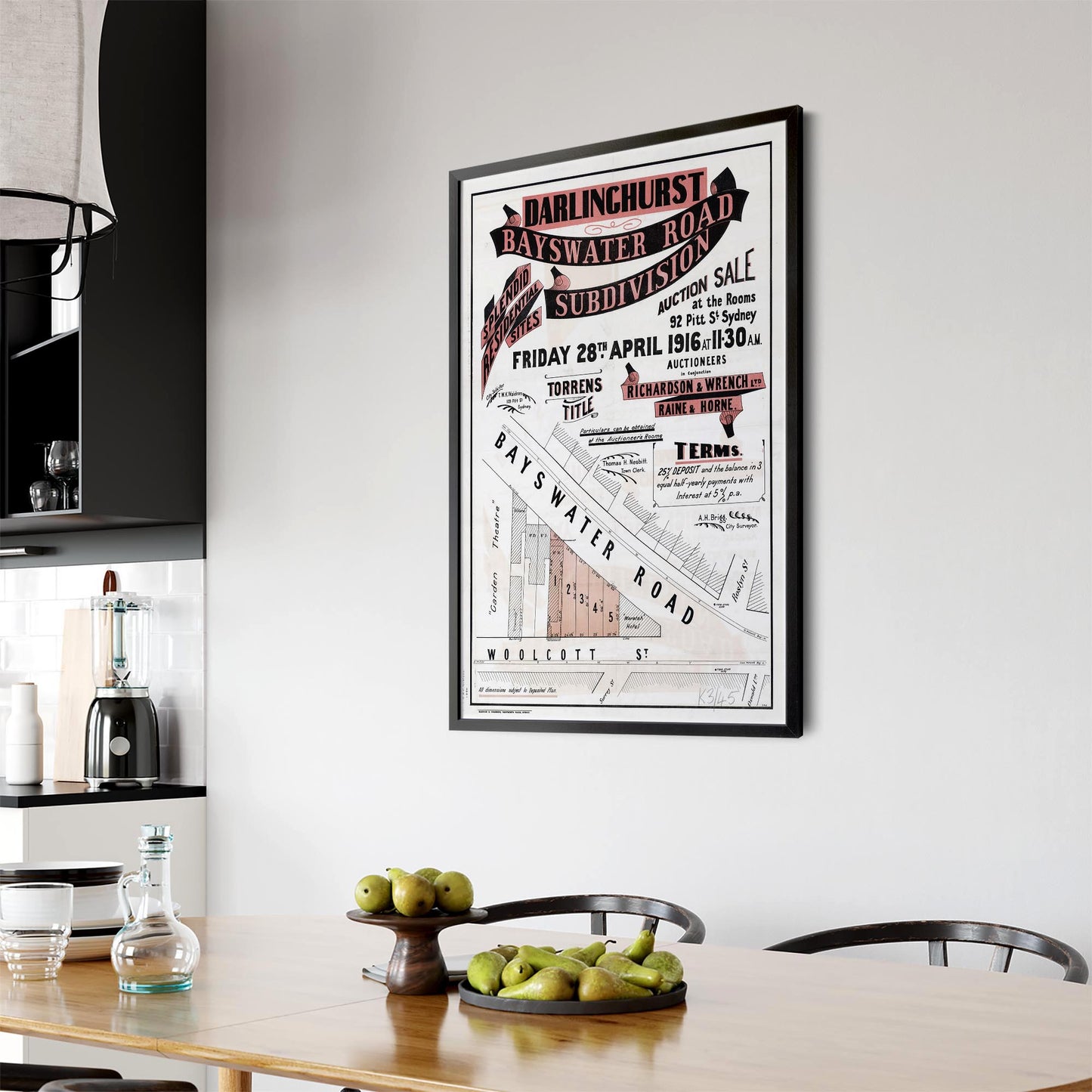 Darlinghurst, Sydney Vintage Real Estate Wall Art - The Affordable Art Company