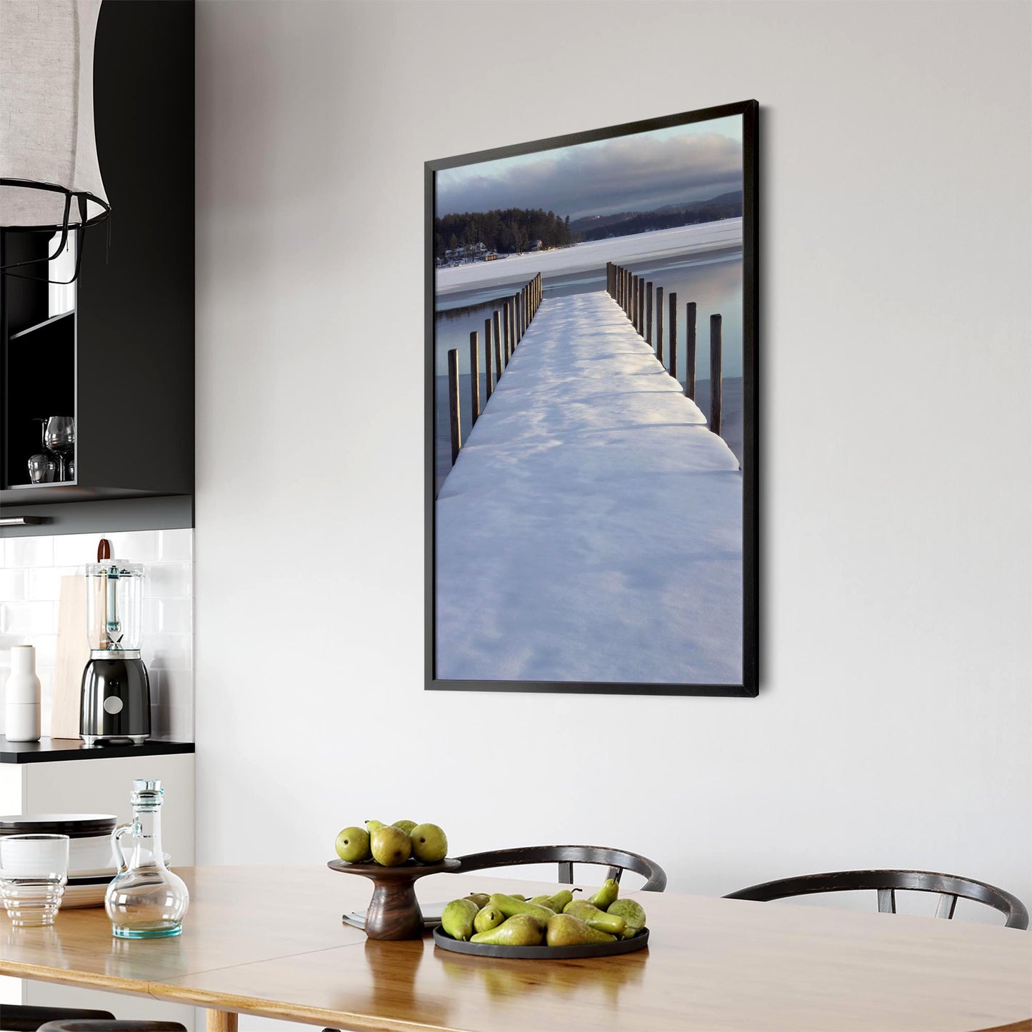 Snow Covered Pier Landscape Photograph Wall Art - The Affordable Art Company