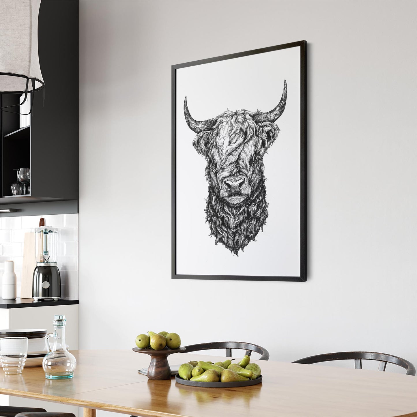 Highland Cow Detailed Head Drawing Wall Art - The Affordable Art Company