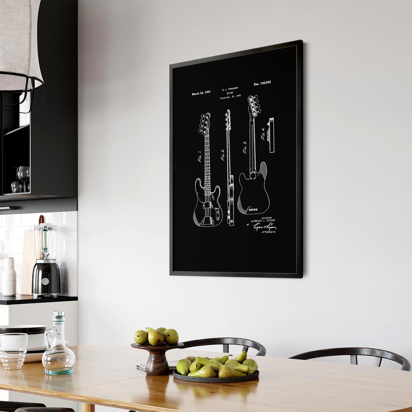 Fender Guitar Black Patent Music Gift Wall Art - The Affordable Art Company