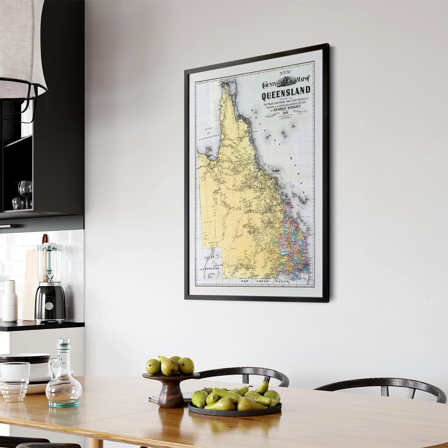 Queensland Australia Vintage Map Wall Art #2 - The Affordable Art Company