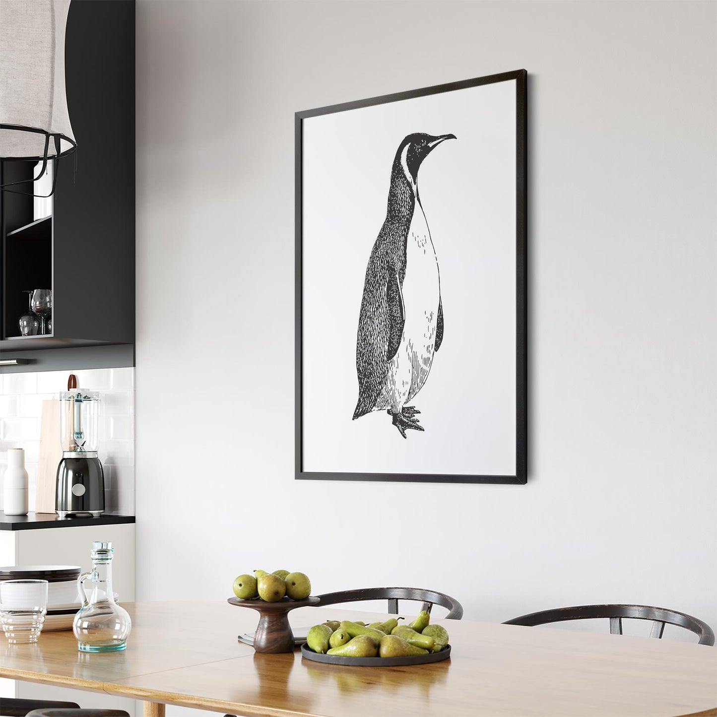 Penguin Drawing Animal Office Library Wall Art #1 - The Affordable Art Company