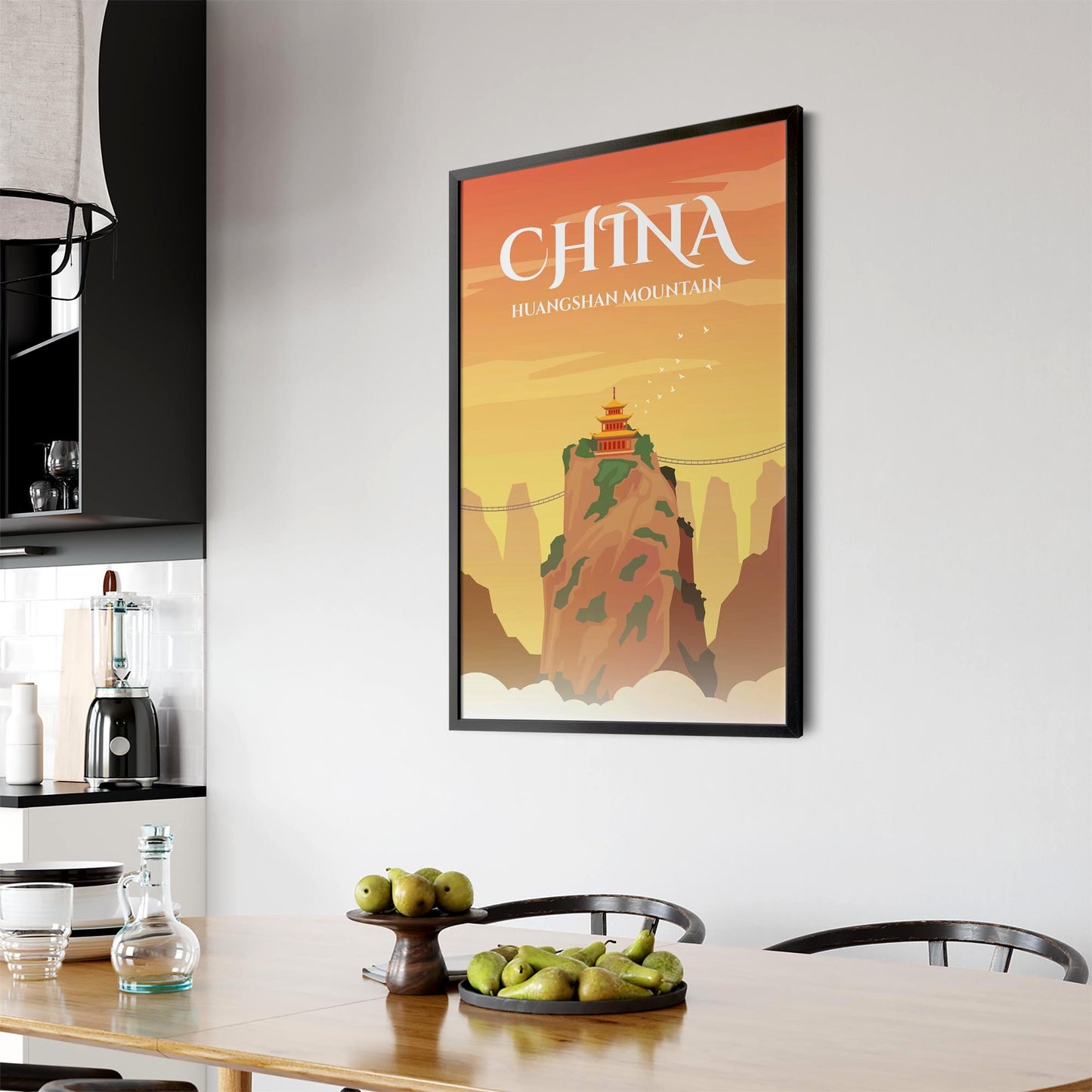 Retro China Mountains Travel Vintage Wall Art - The Affordable Art Company