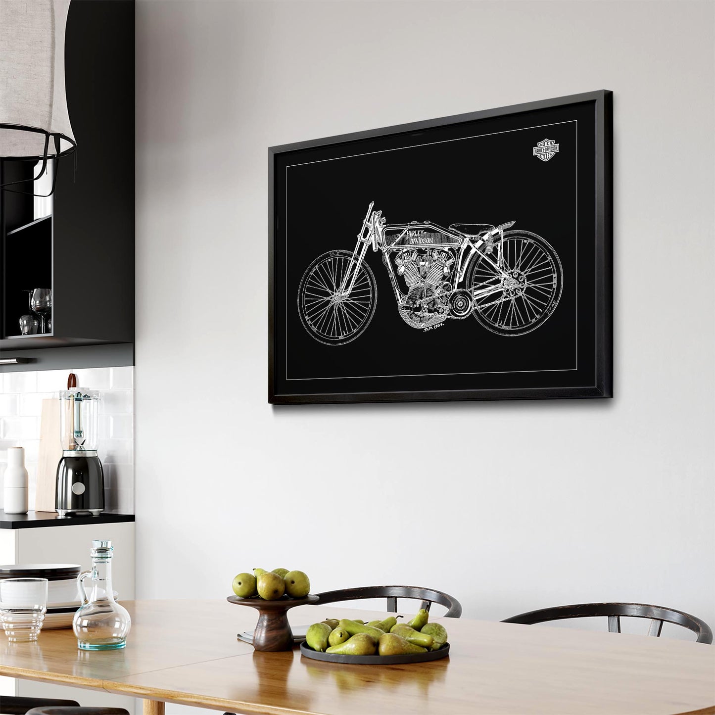 Harley Davidson Motorcycle Patent Black Wall Art - The Affordable Art Company