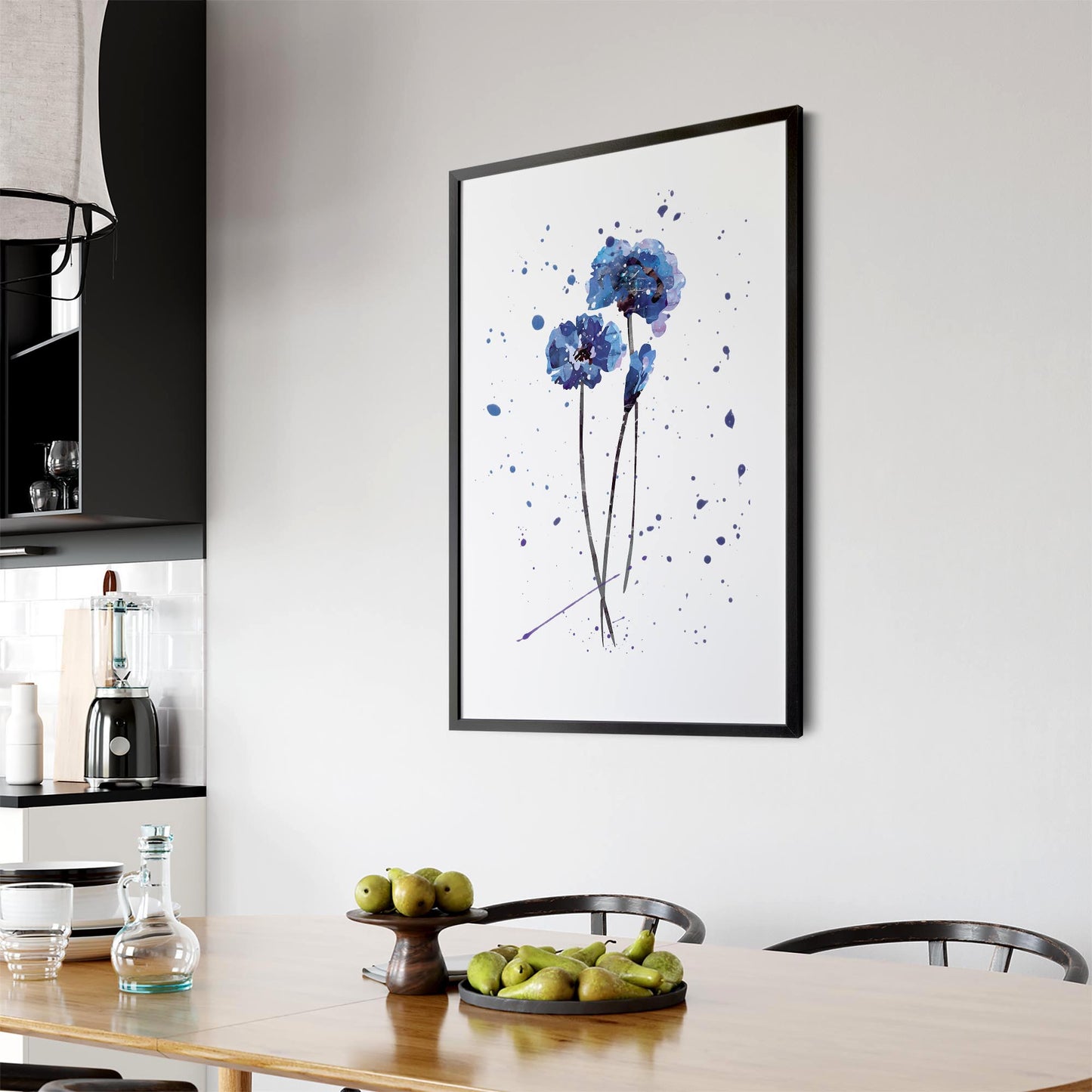 Scandi Blue Flower Design Minimal Kitchen Wall Art #1 - The Affordable Art Company