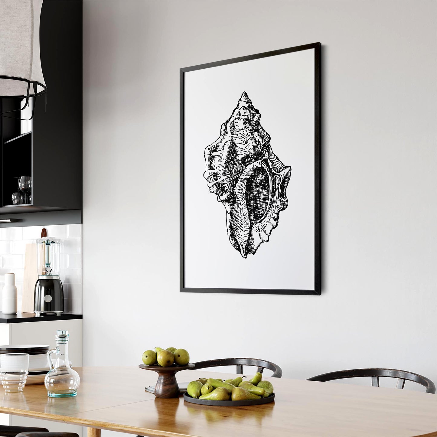 Sea Shell Drawing Coastal Nautical Theme Wall Art - The Affordable Art Company