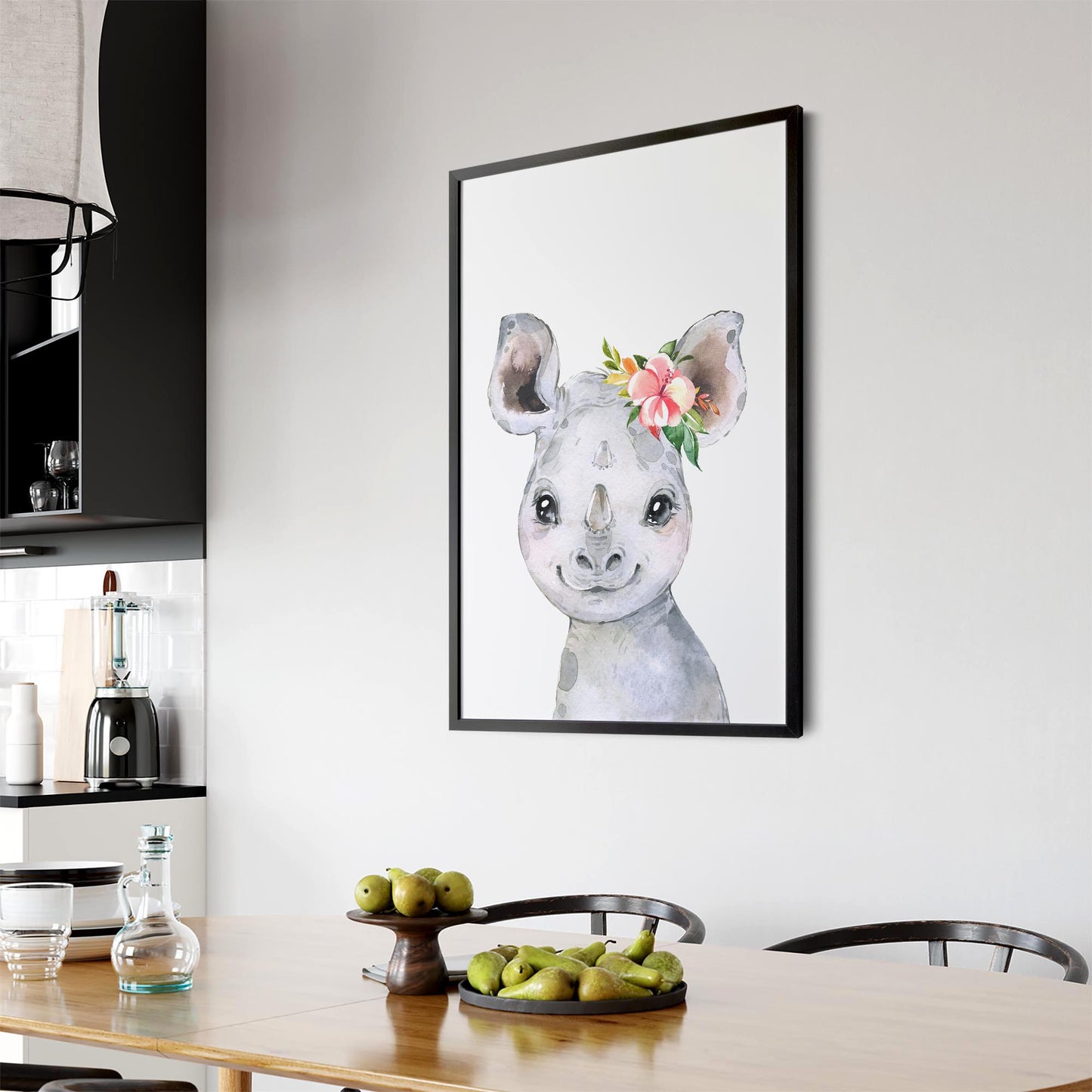 Cute Baby Rhino Nursery Animal Gift Wall Art - The Affordable Art Company