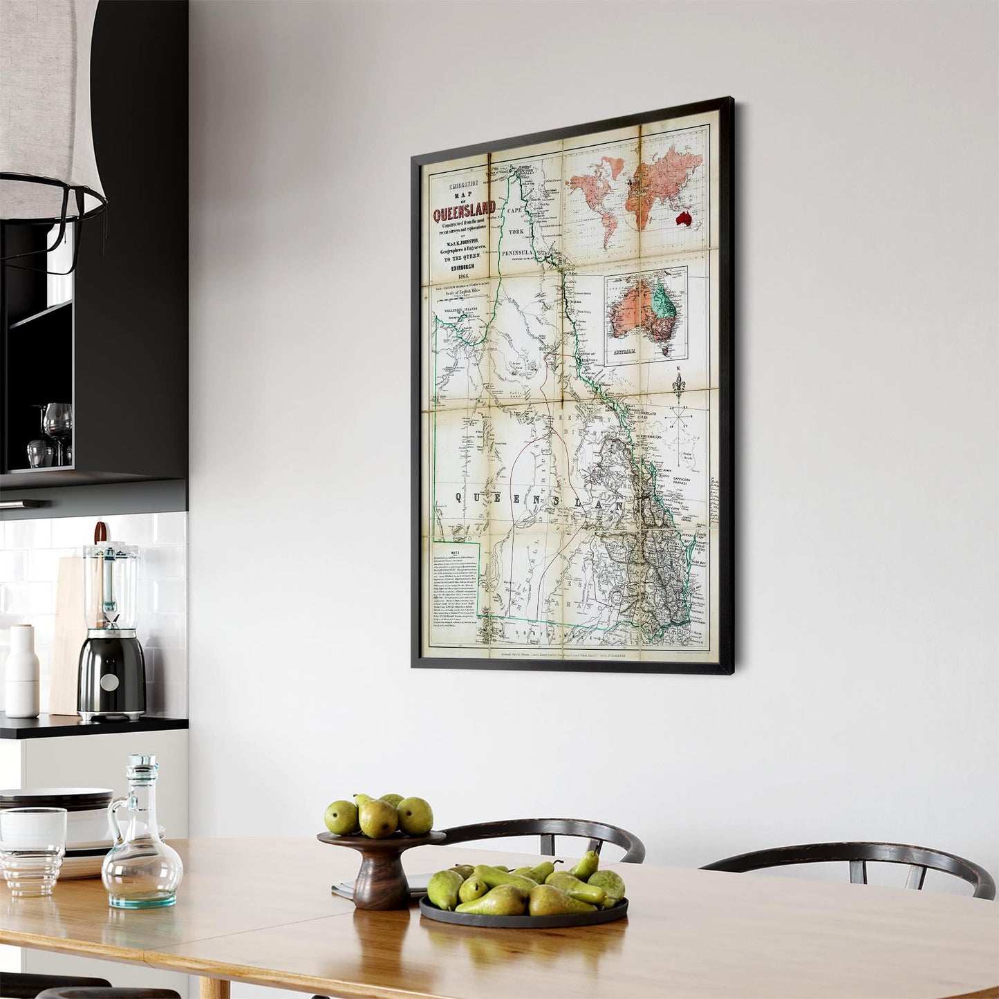 Queensland Australia Vintage Map Wall Art #3 - The Affordable Art Company