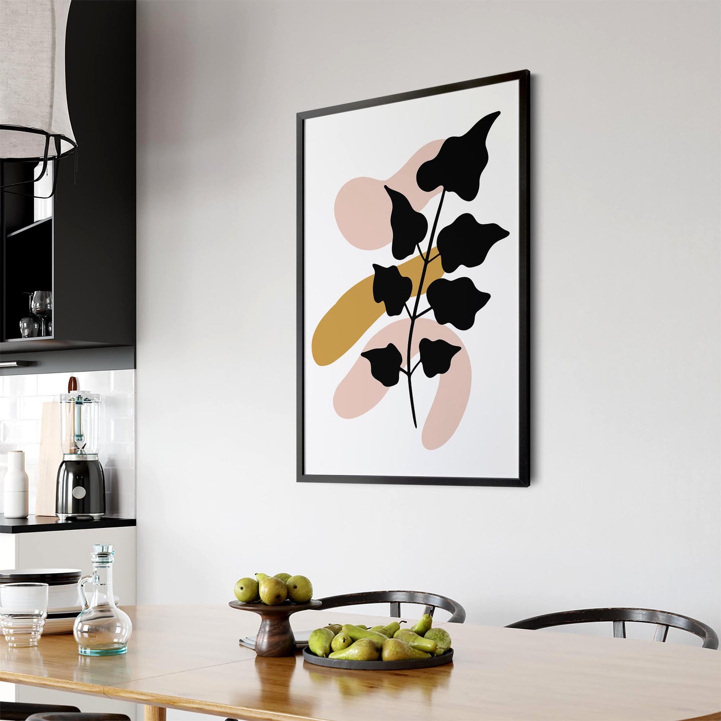 Abstract Flower Black Plant Nature Leaves Wall Art - The Affordable Art Company