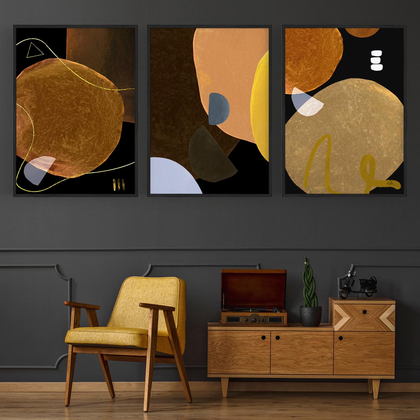 Set of Dark Abstract Painting Modern Wall Art - The Affordable Art Company