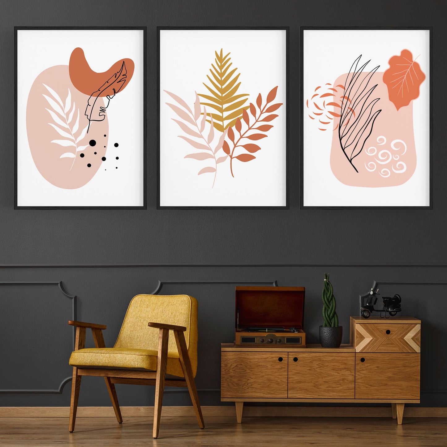 Set of Minimal Pink Plant Drawings Wall Art - The Affordable Art Company