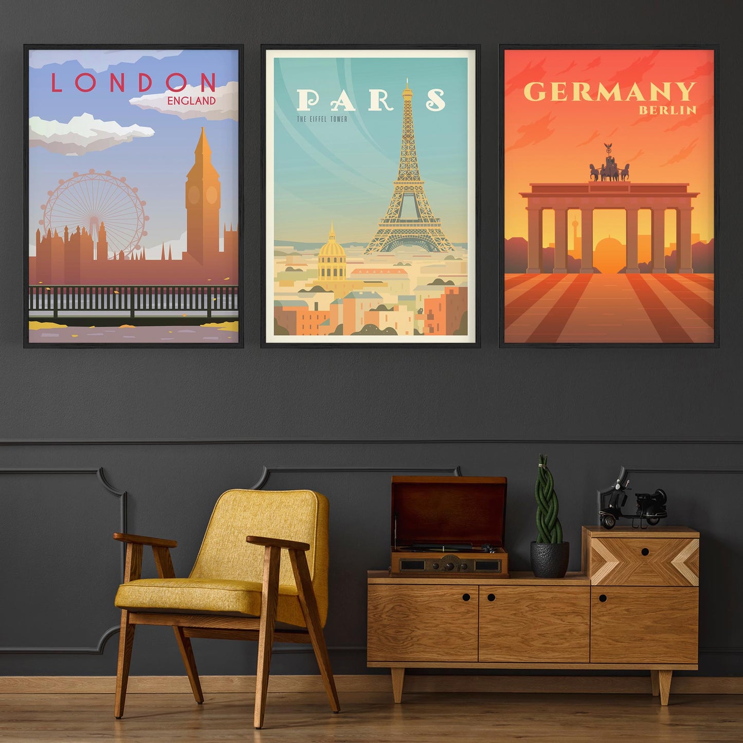 Set of Retro Travel Wall Art (European Travel) - The Affordable Art Company