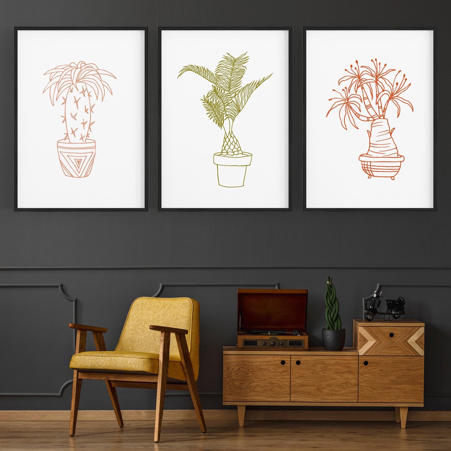 Set of Abstract Plants Kitchen Hallway Wall Art - The Affordable Art Company
