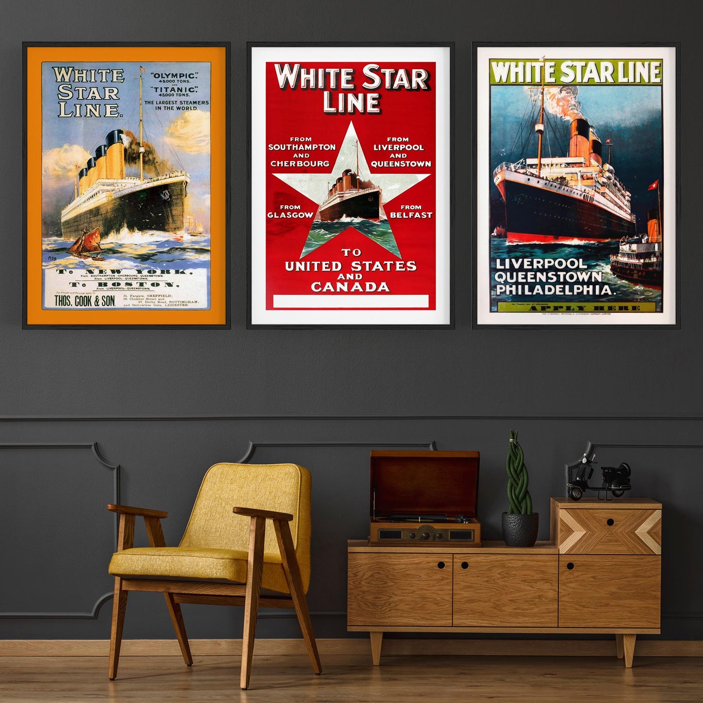 Set of Vintage White Star Line Advert Wall Art - The Affordable Art Company